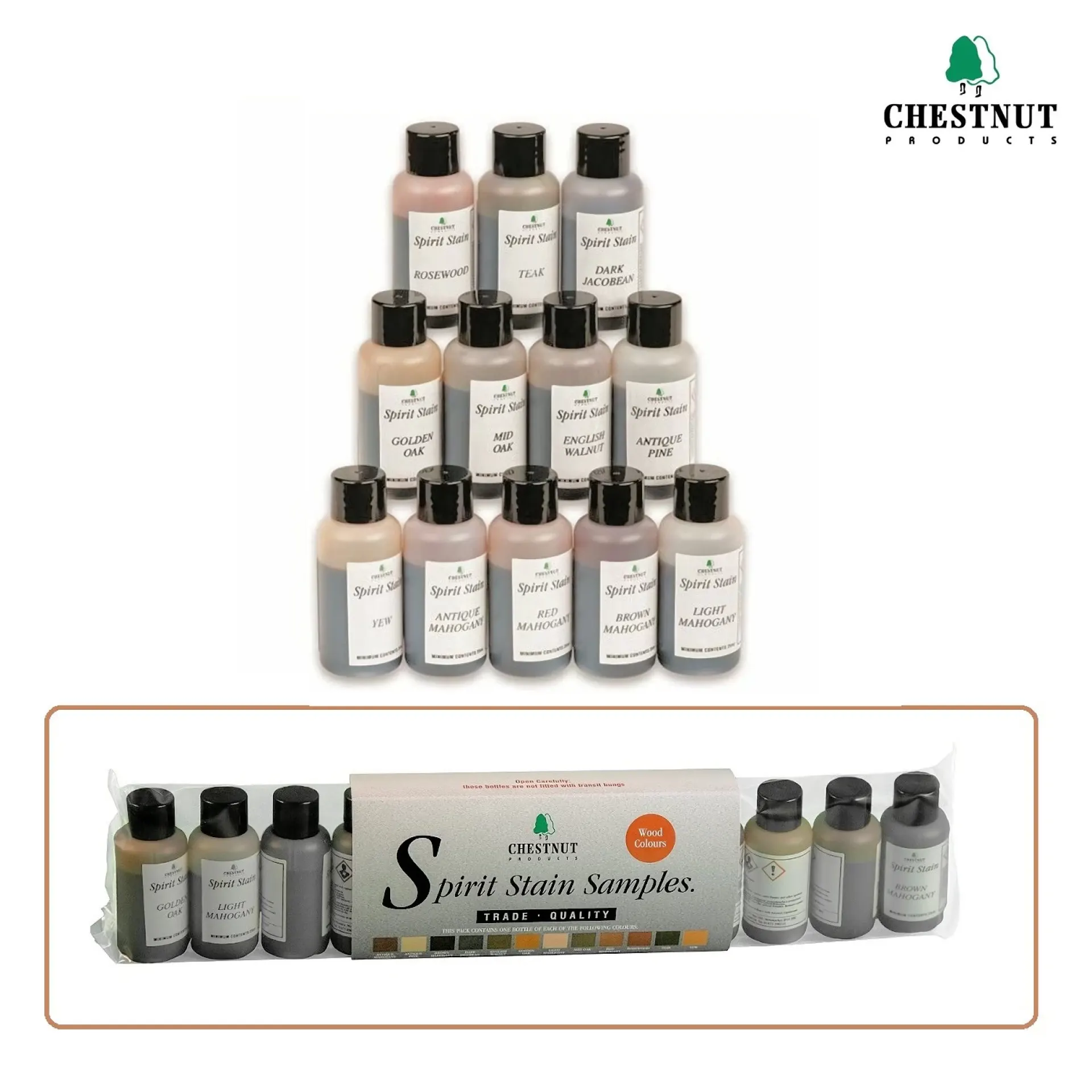 spirit stain wood colours sample set.