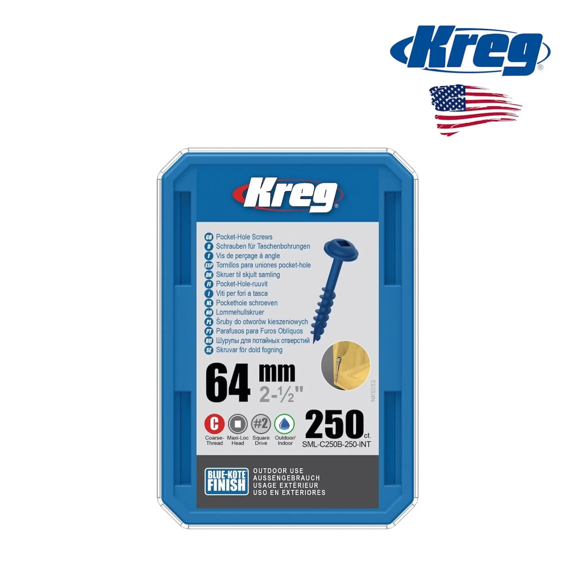 Kreg schroeven 64 mm blue-kote 250 stuks.