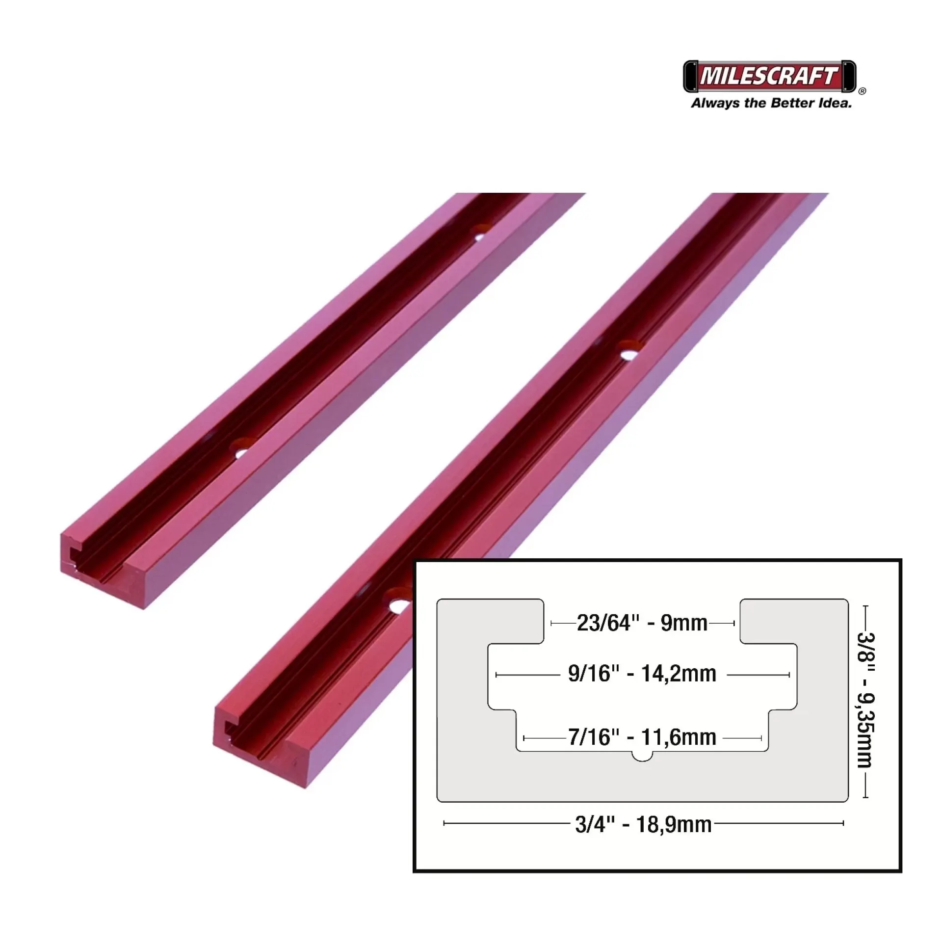 T-tracks Milescraft maten.