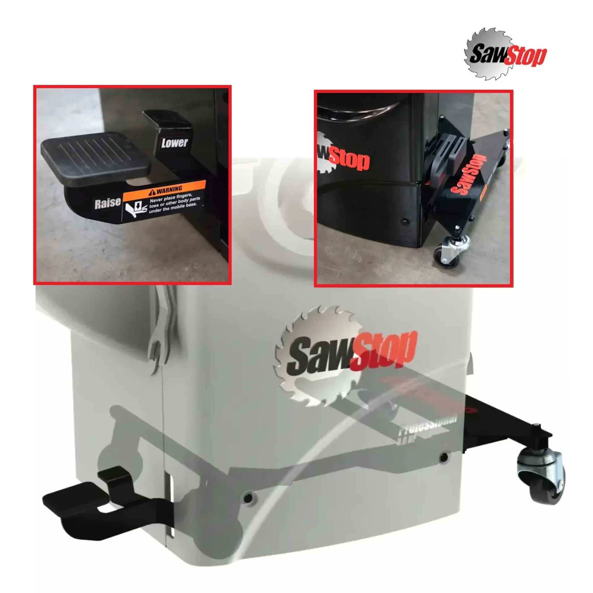 SawStop PCS integrated mobile base.