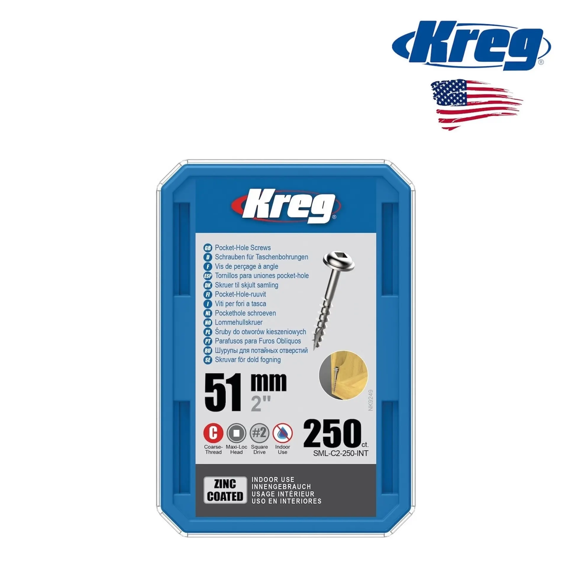 schroeven Kreg 51 mm grof 250 stuks.
