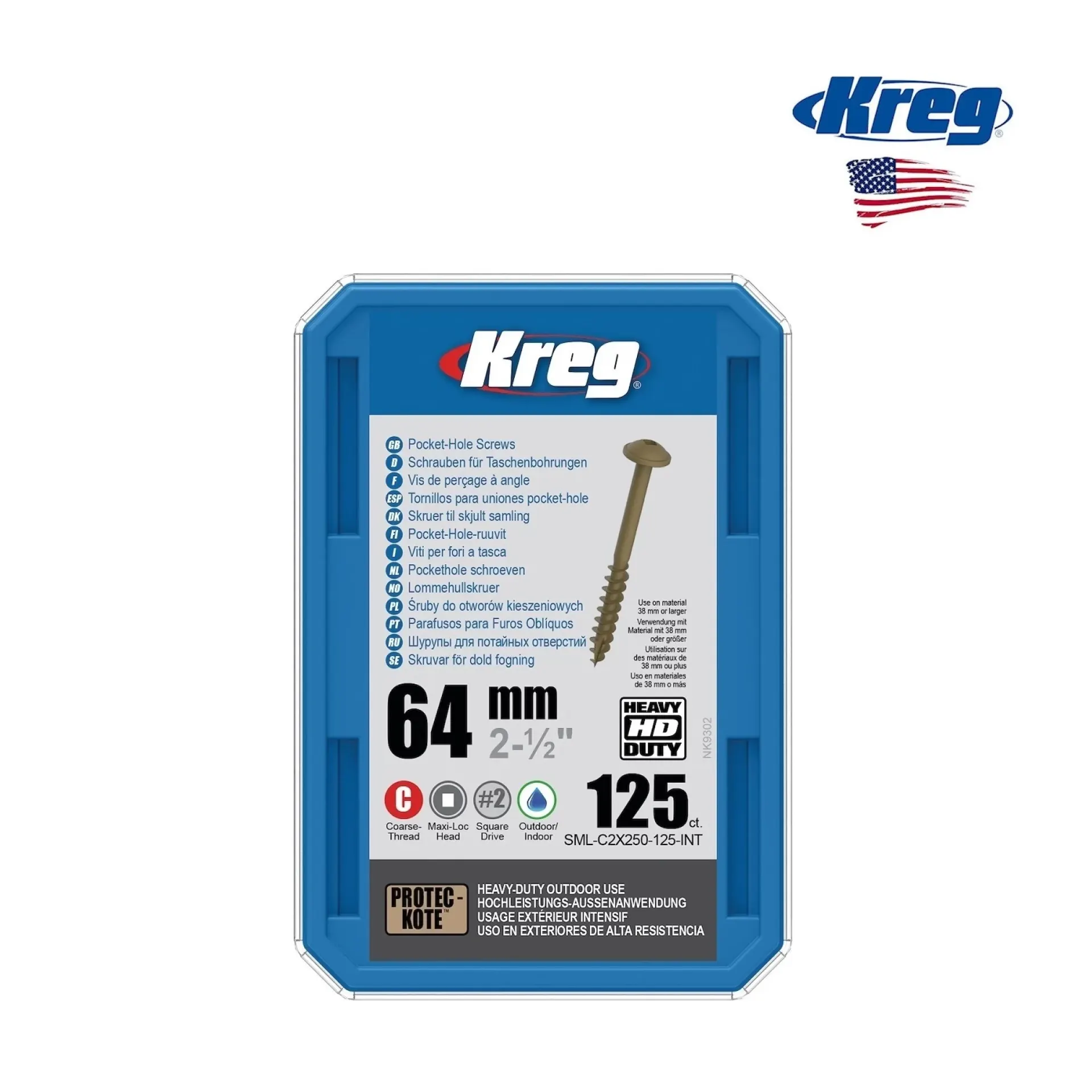 Kreg schroeven HD 64 mm 125 stuks.